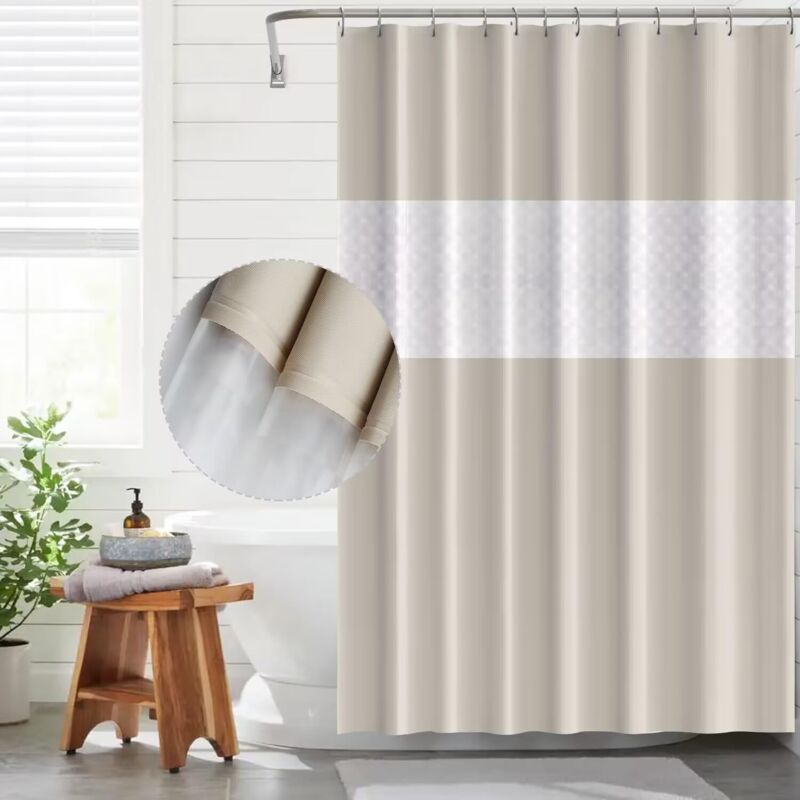 180x180 Cm Rideau de Douche Beige Épissé Rideau de Douche Anti Moisissure Imperméable à l'eau Salle de Bain Rideau 12 Rideau D'anneau de Douche