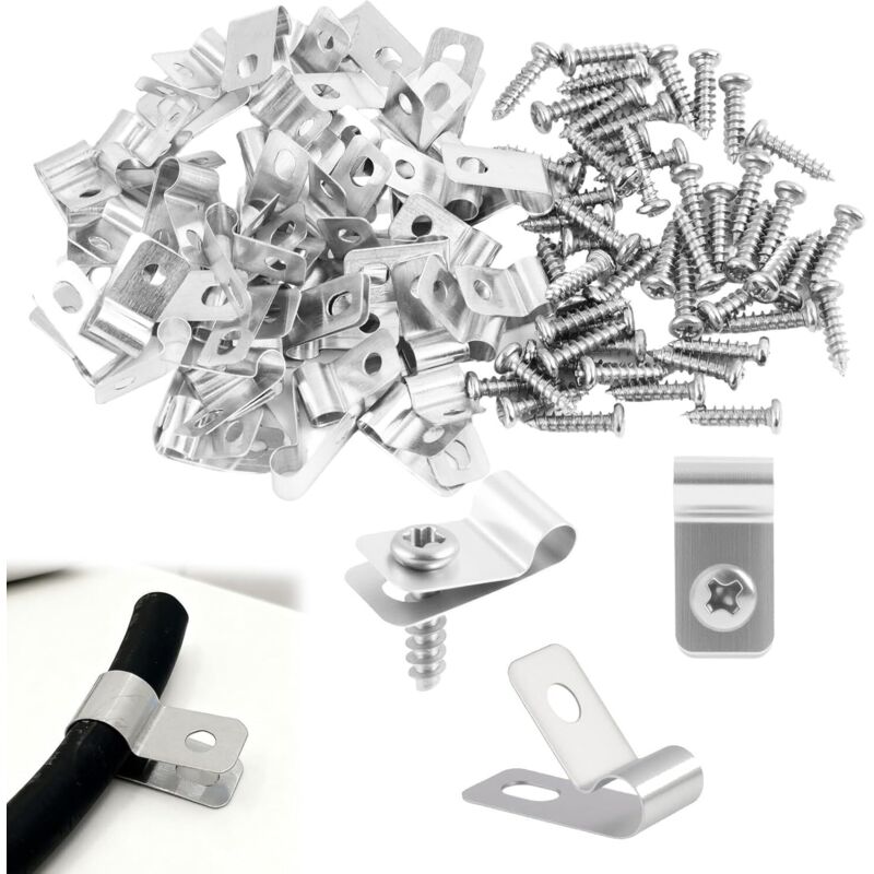 CCYKXA 19x10mm 100 Pieces Stainless Steel Fence Clips, Rigid Mesh Fasteners with Screws for Wall Mounting Rigid Mesh to Post, Fixing Clips for