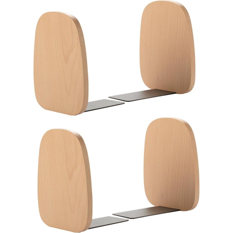 2 Paires Hêtre Serre-Livres en Bois Faits à la Main - Robustes pour étagères - Anti-Rayures et antidérapant - pour Maison, bibliothèque, Bureau