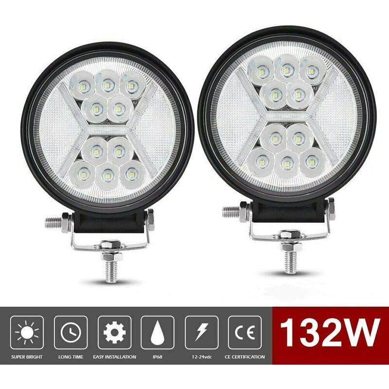 Ccykxa - 2 pcs Phare de Travail Led 12v, 132W Phares Longue Portee Led Moto 4x4 projecteurs antibrouillard led Feux Travail Led de Recul pour