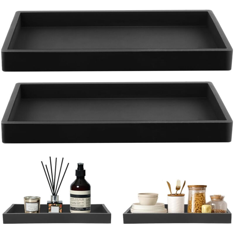 CCYKXA 2 Pcs Plateau de Rangement Silicone Noir Plateau Décoratif Rectangulaire pour Coiffeuse Organiseur pour Lavabo Baignoire évier de Cuisine