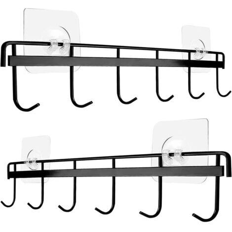 CCYKXA 2-Piece Kitchen Utensil Holder with 6 Hooks, No-Drill Storage Shelf for Kitchen/Bathroom (Black)