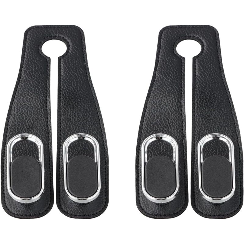 CCYKXA 2-Piece Leather Car Headrest Hooks - Multifunctional Interior Accessories, Double Hook for Seat Back - Organizer for Bags and Umbrellas - Black