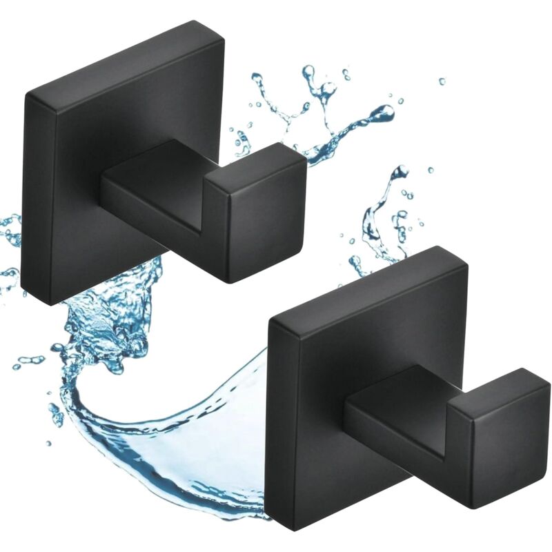 Ccykxa - 2 Pièces Crochet de Salle de Bain Noir, Crochet Mural Home Patère à Crochets, Crochet en Acier Inoxydable SUS304