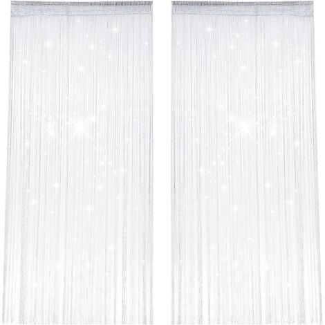 CCYKXA 2 Pièces Rideaux Fils, 100 X 200 cm Clignotant Rideau Perle, Blanc String Porte Rideau, Séparation D'espace, Anti Mouche pour Porte Exterieure pour Mariage, Café, Décoration de Fenêtre