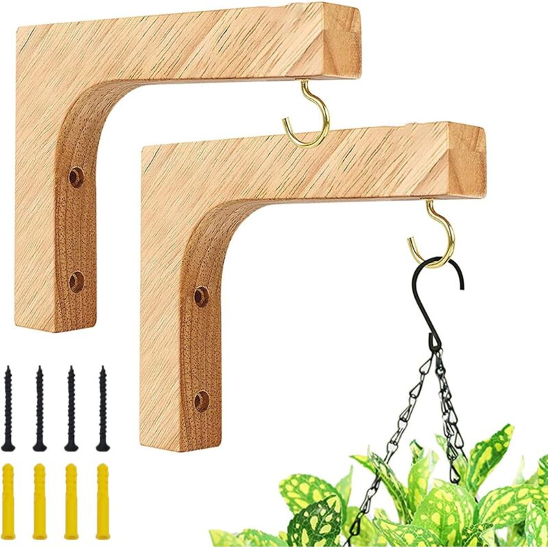 CCYKXA 2 Pièces Suspension Mural Crochet Plante, 15x12cm Crochets Décoratifs en Bois avec Vis, Supports de Panier Suspendu pour Jardin Balcon