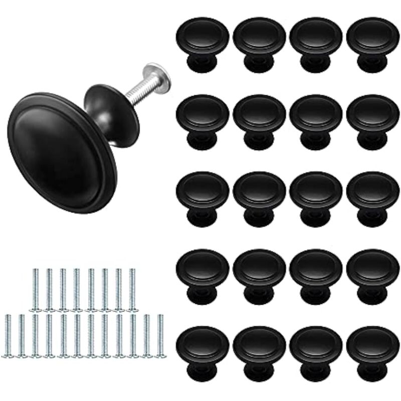 20 Pièces Noir Mat Tiroir de Porte ,Poignées de Meubles 25mm , Unique Trou Rond Boutons de Tiroir, pour Placard Armoire Cuisine - Ccykxa
