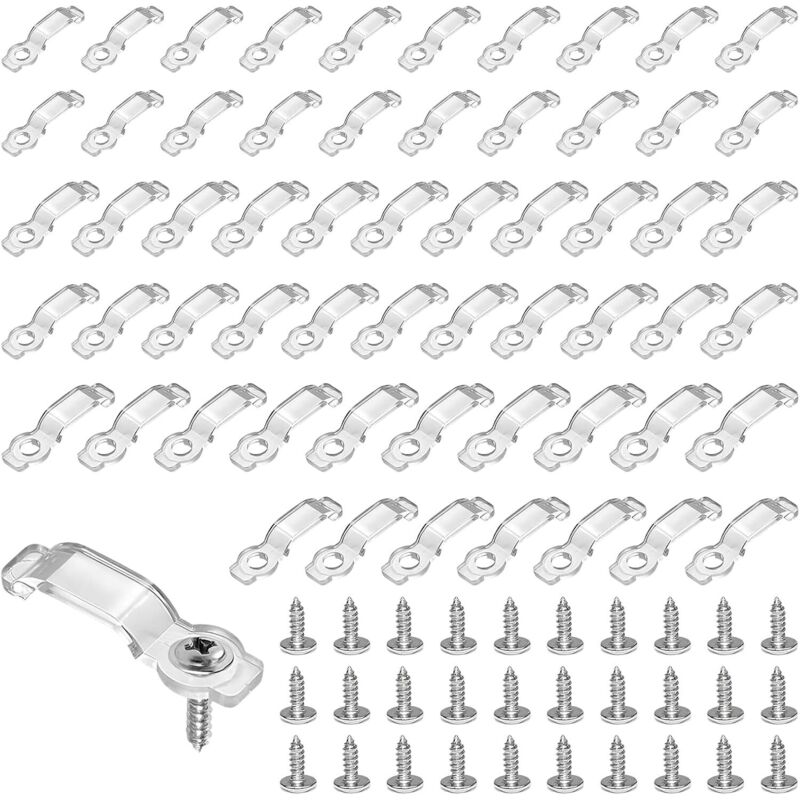 CCYKXA 200 Pieces LED Neon Mounting Clips 10mm 12mm LED Strip Fasteners Fixing Brackets Clips Translucent Strip with 200 Screws