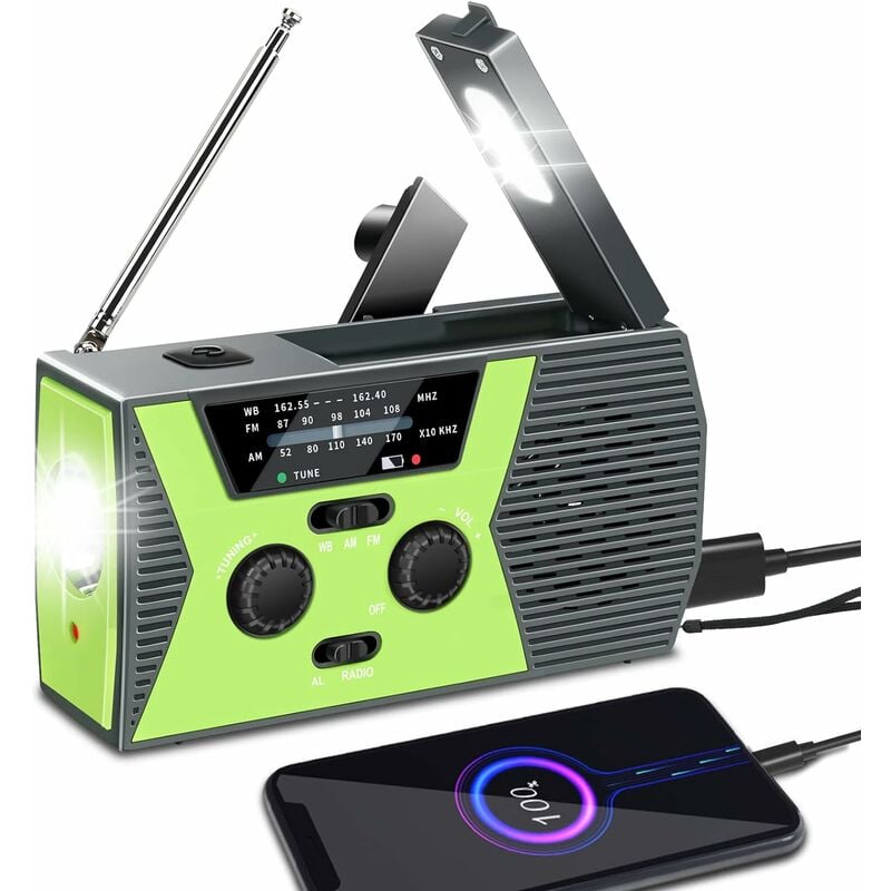 Ccykxa - 2000mAh Radio d'urgence Portable Radio à Manivelle Radio Solaire/Manivelle/Piles am/fm Crank Radio Batterie Urgence Dynamo Lampe sos Alarme