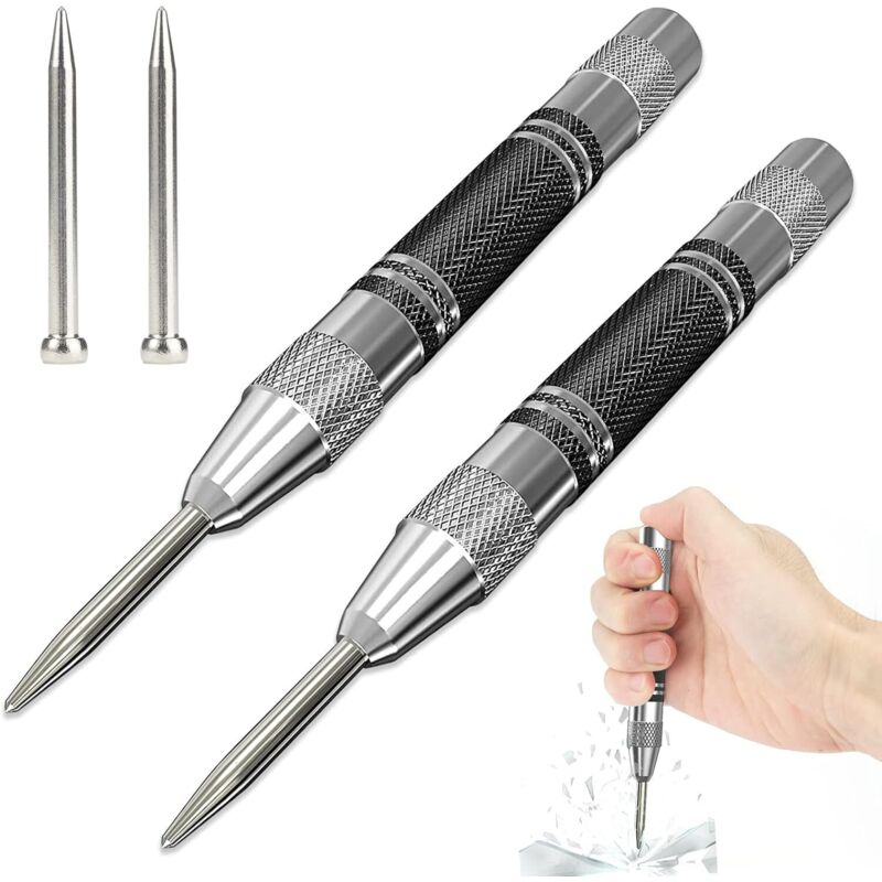 Ccykxa - 2 Pieces Automatic Center Punch, Automatic Center Punch, Spring Tension Center Punches, Adjustable Impact Automatic Center Punch, for Wood,