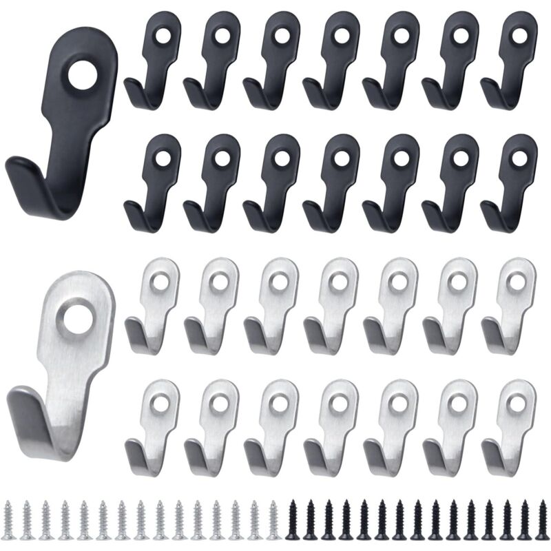 30 Pcs Crochet Mural Noir a Visser Crochet Petit Clavier Crochets à Clés Noir Argent Mini Crochet Rétro inox Crochet de Manteau avec Vis pour