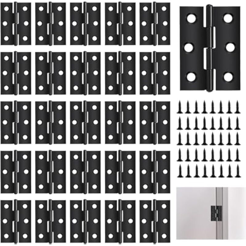 Ccykxa - 30 Pièces Charniere Porte, 44 mm x 31 mm Charnière Inox Petite Charniere, Charnière Invisible Charnière Plate Charnière Avec Vis pour La