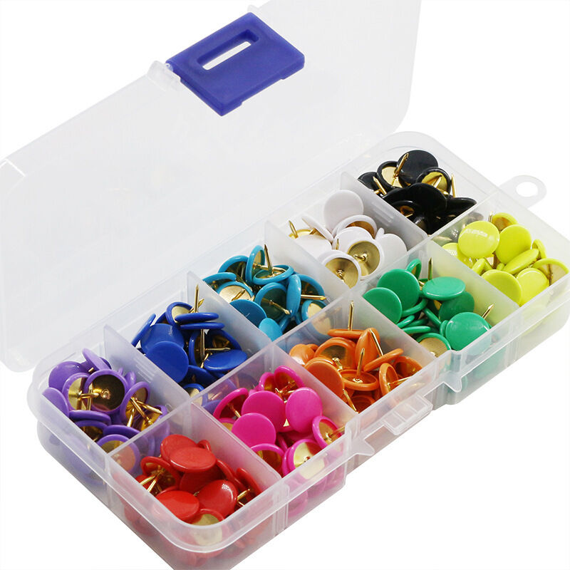 CCYKXA 300 Pieces Colorful Push Pins, Flat Round Push Pins, Round Head Plastic Fasteners, Colorful Map Pins with Transparent Storage Box, for Office,
