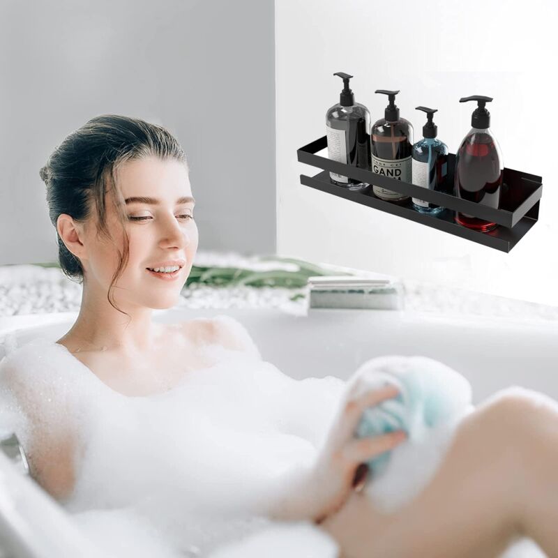 30CM Etagere Douche sans Percage Douche Etagere Salle de Bain Noir Étagère Douche Acier Inoxydable Etageres Douche Murale - Ccykxa