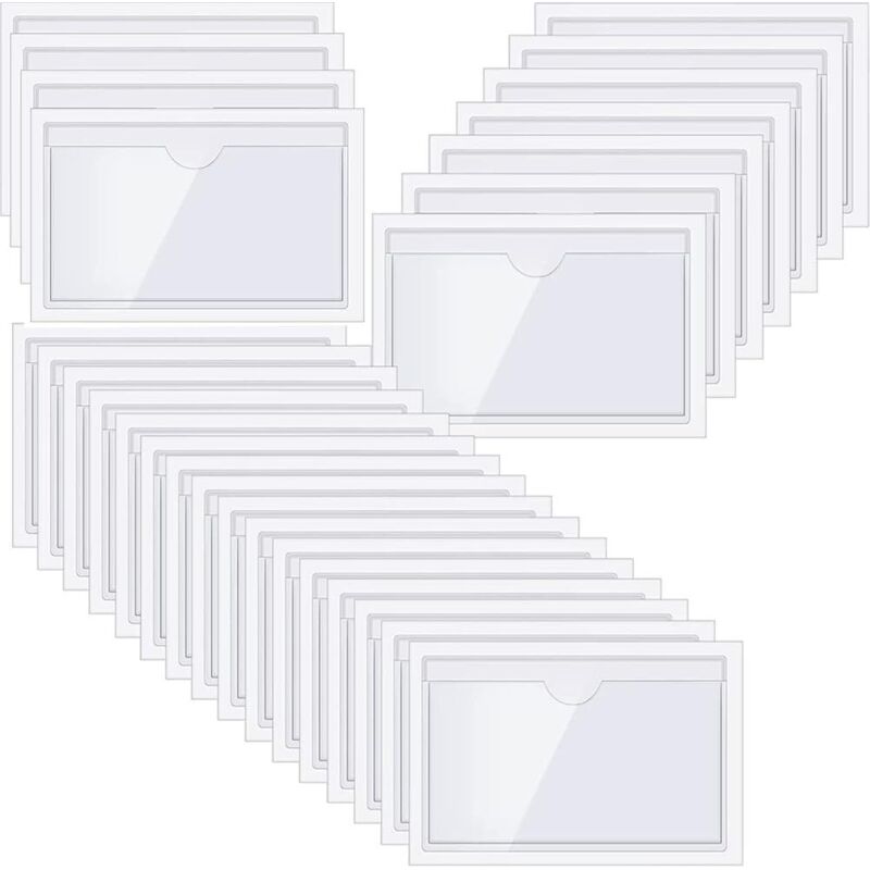 CCYKXA 36 porte-étiquettes autocollants par paquet, 6 x 10 cm, fenêtre d'étiquetage, porte-cartes de visite autocollant, adhésif, transparent,