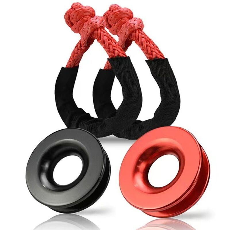 Ccykxa - 4 Pack (Red+Black) Recovery Ring Snatch Towing Hook Towing Ring Rescue Rope