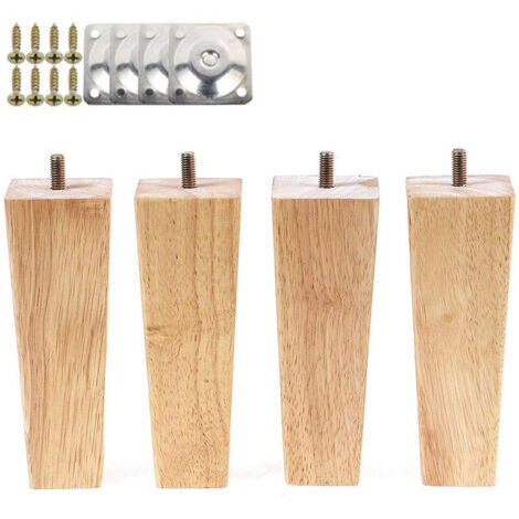 CCYKXA 4 Pcs Wooden Furniture Legs 15cm Cabinet Bed Legs with Mounting Plates and Screws