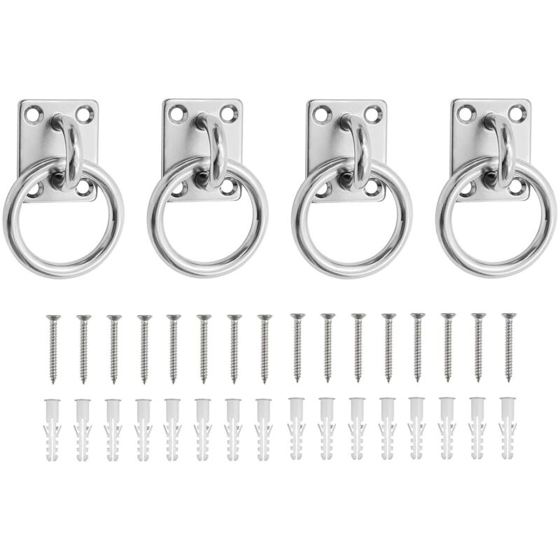 CCYKXA 4-Piece Stainless Steel Eye Plates for Ceiling Mounting, 304 Stainless Steel, Square Horse Fixing Rings, with 16 Screws and Expansion Tube,