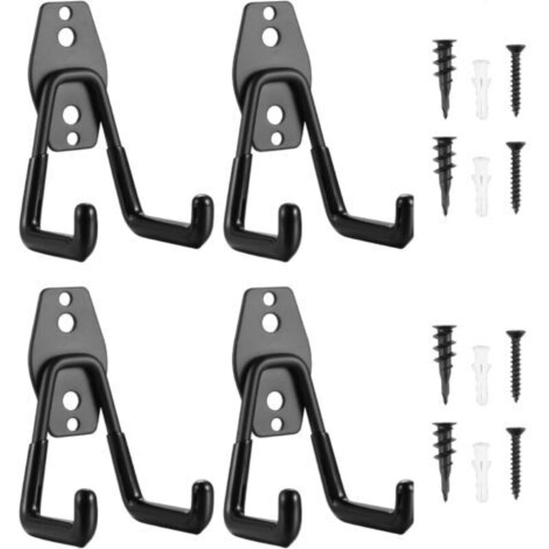4 Pièces Crochet Garage Murale, Crochet Double de Stockage de Garage, Crochet de Rangement pour Outil Electrique, Garage, Echelle, Chaise (Crochets