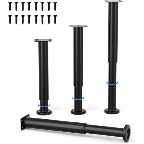 CCYKXA 4 Pièces Pieds de Meubles Réglables 25cm Noir Jambe de Table Rond en Métal pour Canapé Armoire Lit avec Vis