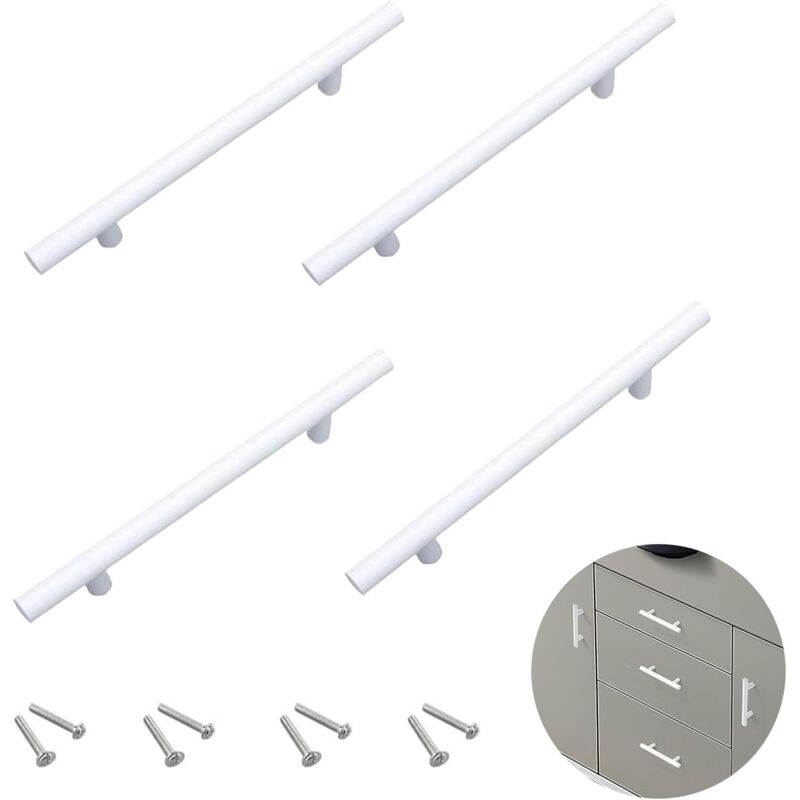 4 Pièces Poignées de Cuisine Blanches 128mm, Poignée de Meuble, t Poignées Placard Tiroir, pour Meubles de Cuisine Tiroirs Cuisine Décoration de la