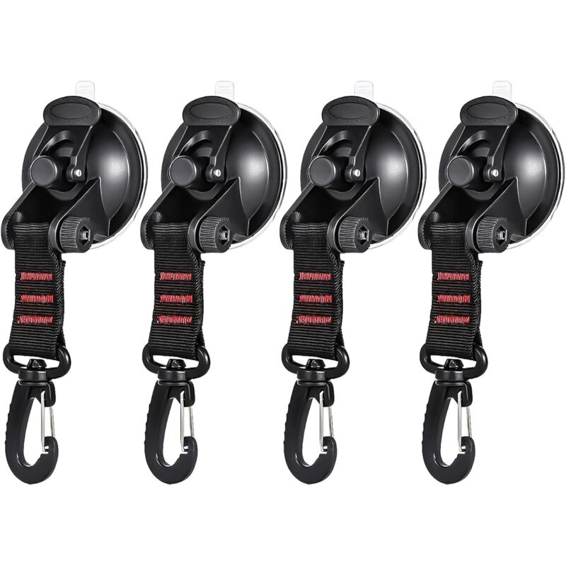 CCYKXA 4 Pieces Suction Cup Hooks, Anchor Suction Cups, Suction Cup Anchor with Tie Down Hook Fixing, for Home, Camping, Car, Awning (Black)