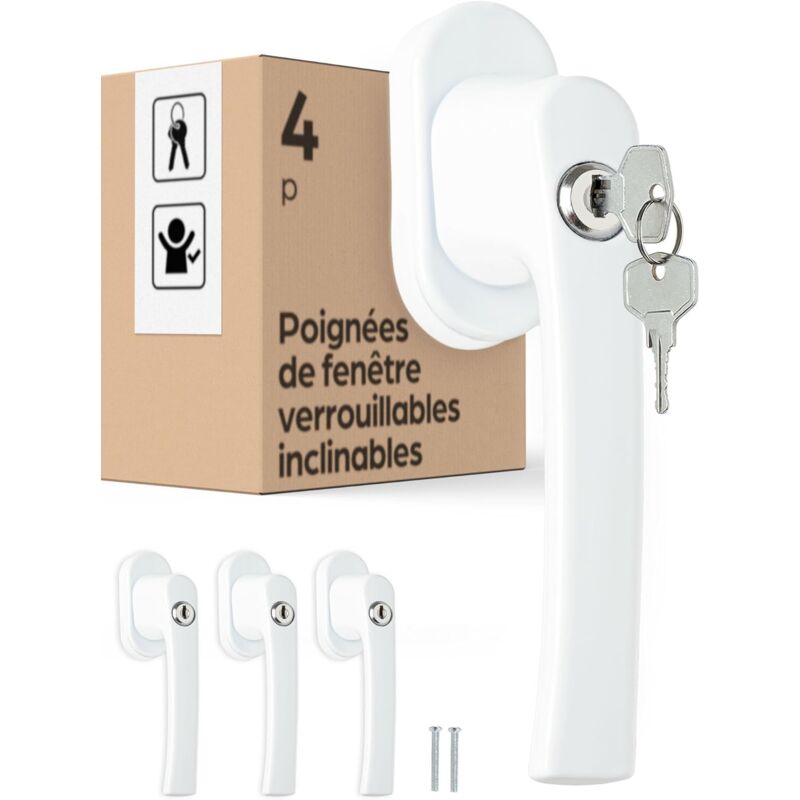 Ccykxa - 4 Poignées de Fenêtre Verrouillables - Poignée Fenetre avec Clé pour Fenêtre Oscillo-Battante - Sécurité Enfant - Installation Facile - Avec