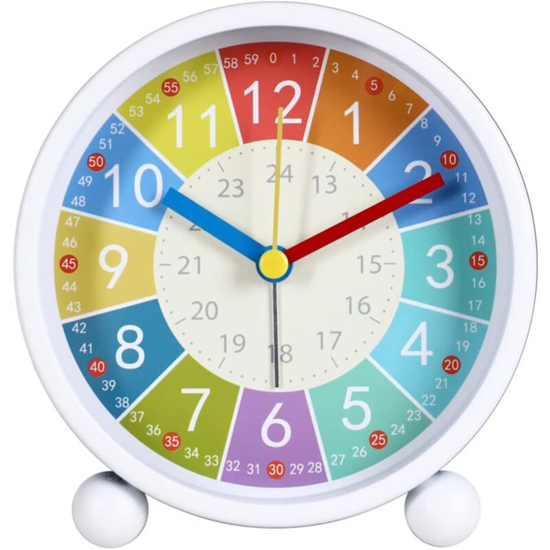 Ccykxa - 4 pouces) (horloge ronde) Réveil lumineux en métal Horloge Cloche analogique silencieuse avec lumière de nuit fonctionne avec piles pour la