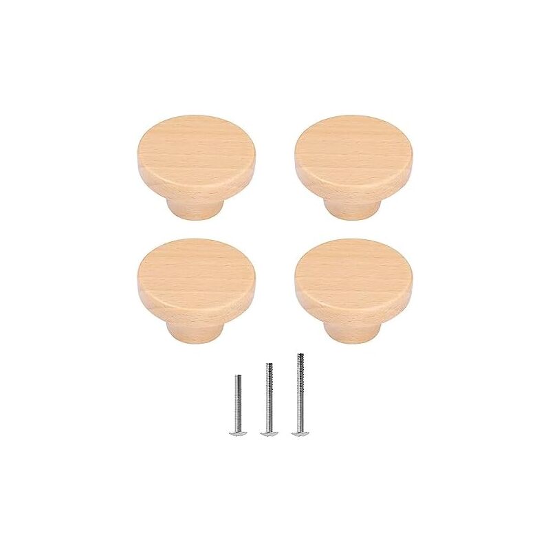 Ccykxa - 40×40×24)Lot De 4 Boutons De Meuble En Bois Naturel - 40 Mm - Pour Garde-robe, Armoire, Commode