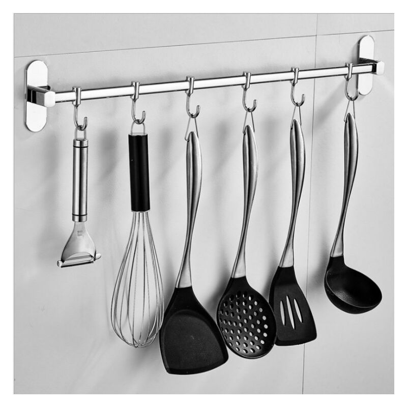 40cm Porte Ustensiles Mural en Acier Inoxydable avec 6 Crochets pour Cuisine et Salle de Bain, Pas de Perçage - Ccykxa