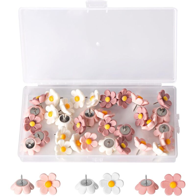 CCYKXA 50 Pcs Cork Board Push Pins, Wall Push Pins, Map Push Pins, Decorative Flower-Shaped Drawing Push Pins for Cork Boards, Wall-Mounted Photo