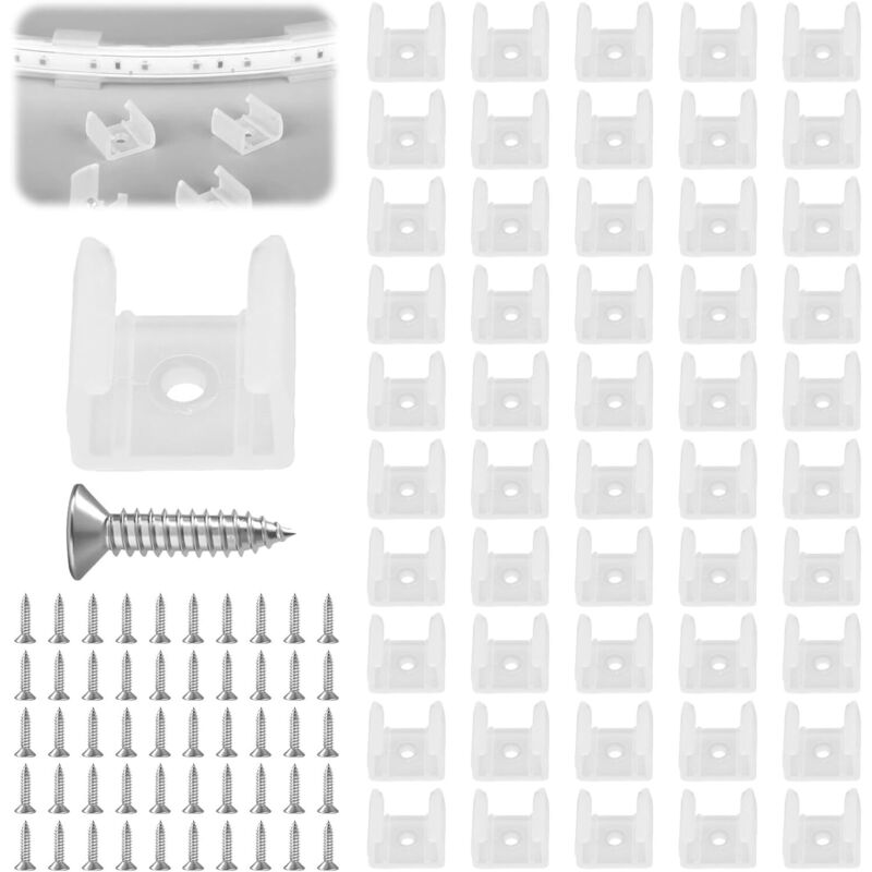 CCYKXA 50PCS LED Strip Light Mounting Clips, LED Neon Mounting Clips, for Wall, Ceiling and Indoor Mounting, Includes Matching Screws