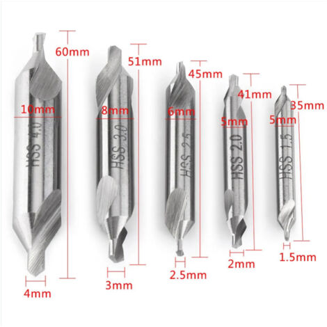 CCYKXA 5pcs Center Drill Bit Double Ended Drill Bit 60 Degree 1.5/2.0/2.5/3.0/4.0mm