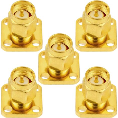 CCYKXA 5Pcs SMA Male 4 Hole Flange Panel Mount Adapter 50 Ohm SMA Male 4 Hole Flange Chassis Mount Solder Connector for Radio Antenna Coaxial Cable