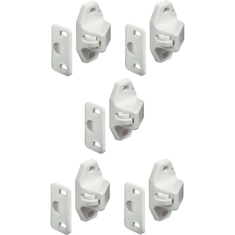 5x Loqueteau à rouleau blanc universel avec contre pièce à visser Loquet Meuble Porte Placard - Ccykxa