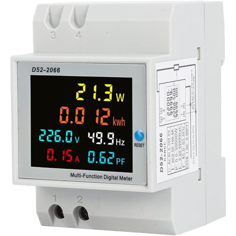 6 in 1 Compteur d'Énergie Monophasé AC40-300V 100A Compteur d'énergie numérique, Compteur d'Électrique Numérique 1 phasé Wattmètre Rail din Mètre