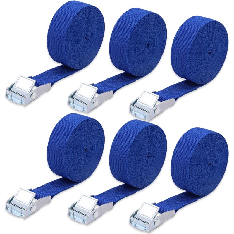 6 Pièces 4 m x 2.5 cm Sangles d'arrimage à cliquet, Sangle de Fixation Robustes et réglables , Sangle à Griffe avec Boucle de Serrage pour Voiture,