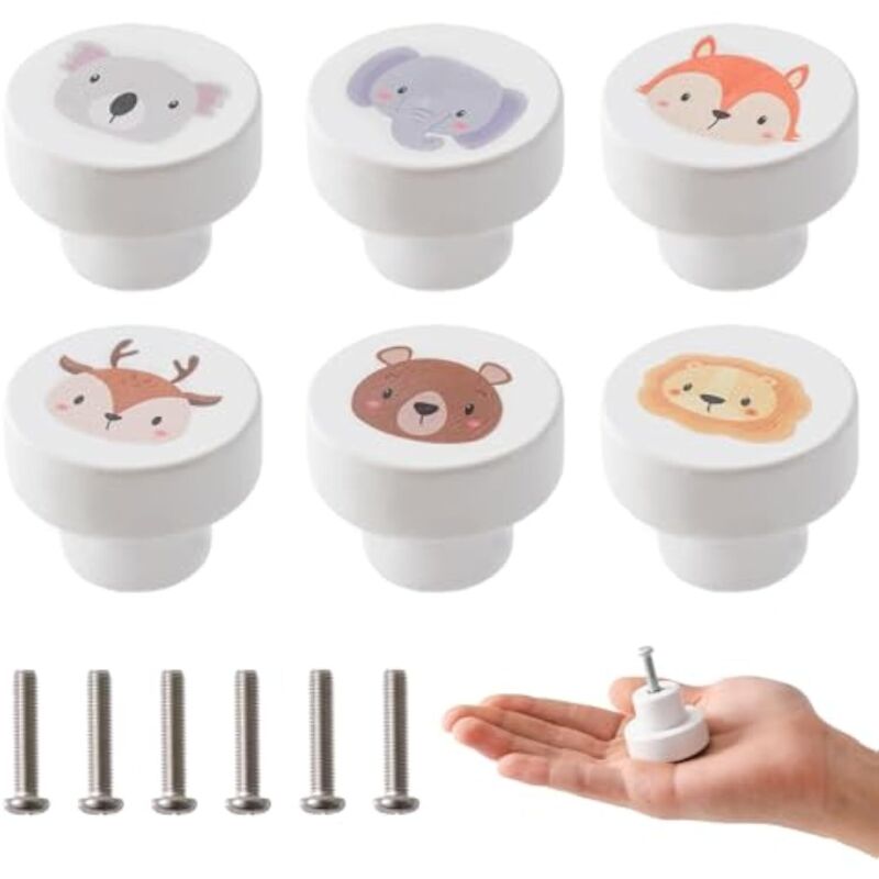 Ccykxa - 6 Pieces Wooden Kids Drawer Knobs, 35mm Round Cabinet Knobs for Bedroom, Wardrobe Wooden Handle White Door Knob for Kids with Screws