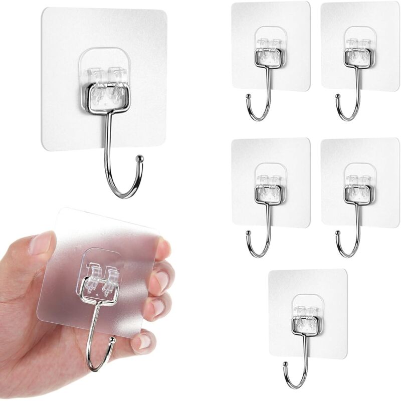 CCYKXA 6 Pcs Large Adhesive Hooks Transparent Self Adhesive 20 kg (max), For Hanging Bathroom, Kitchen, Ceiling, Hanging, Wall, Door, Bathrobes,