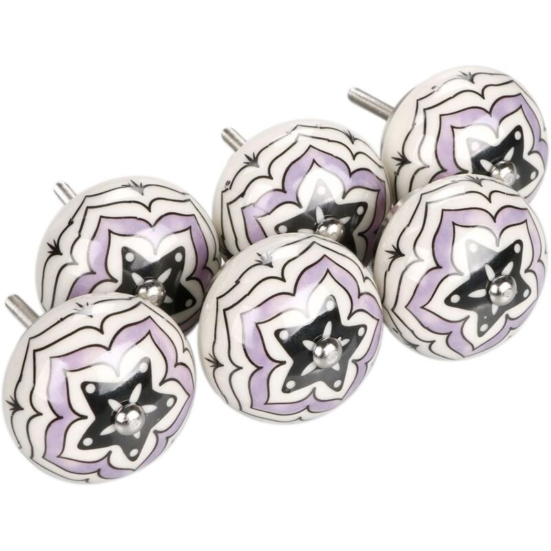 Ccykxa - 6x Bouton de Meuble Bouton Porte Bouton Tiroir Placard Armoire Poignée de Meuble céramique vintage peint Vignes Étoile