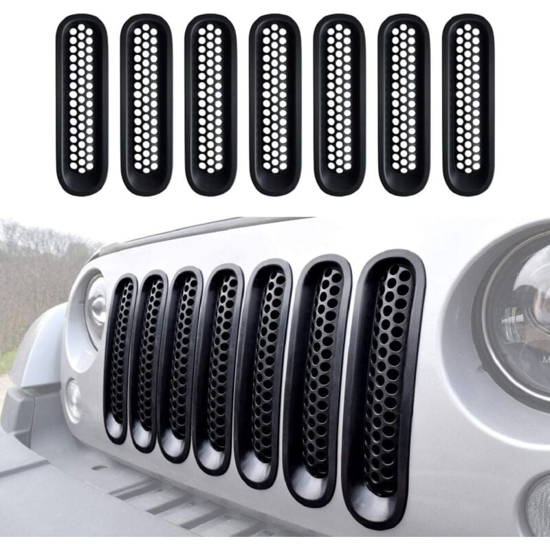 Ccykxa - 7Pcs Black Front Grille Kit for Jeep Wrangler and Wrangler Unlimited 2007-2015