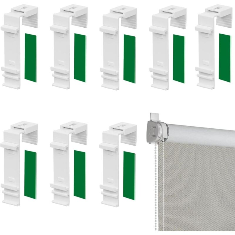 CCYKXA 8-Piece Long Clamp Bracket Set, Long Clamp Bracket for Double Roller Blinds, Separate Blind Fixing without Drilling, Pleated Clamp Brackets,