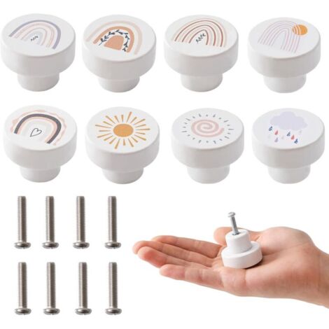 CCYKXA 8 Pièces Boutons de Tiroir Enfant en Bois, 35mm Rond Boutons d'armoire pour la Chambre, Armoire Poignée en Bois Bouton de Porte Blanc pour les Enfants