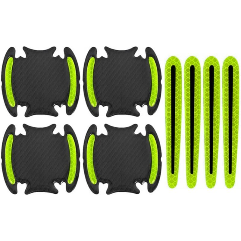 CCYKXA 8 Pieces Green Reflective Car Door Handle Stickers Anti-Scratch Handle Protection Film Door Cup Bowl Pad Safety Strips