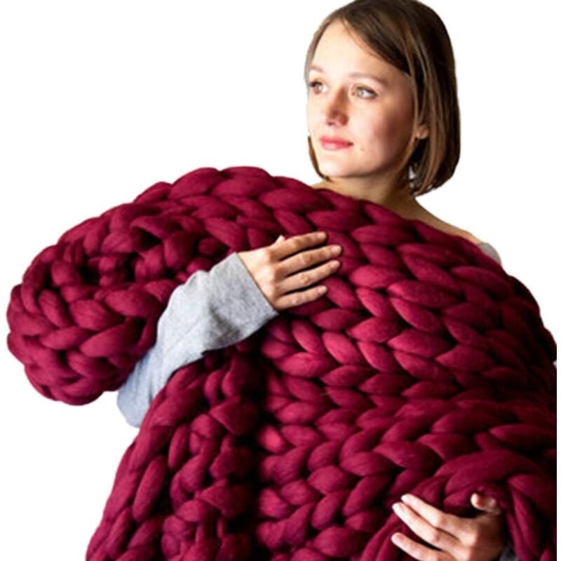 Ccykxa - 80X100,Wine Red)Plaid Tricot Grosse Maille Plaid Grosse Maille Plaid Tricot Couverture De Canapé en Laine Grossière Tissée à La Main Plaid