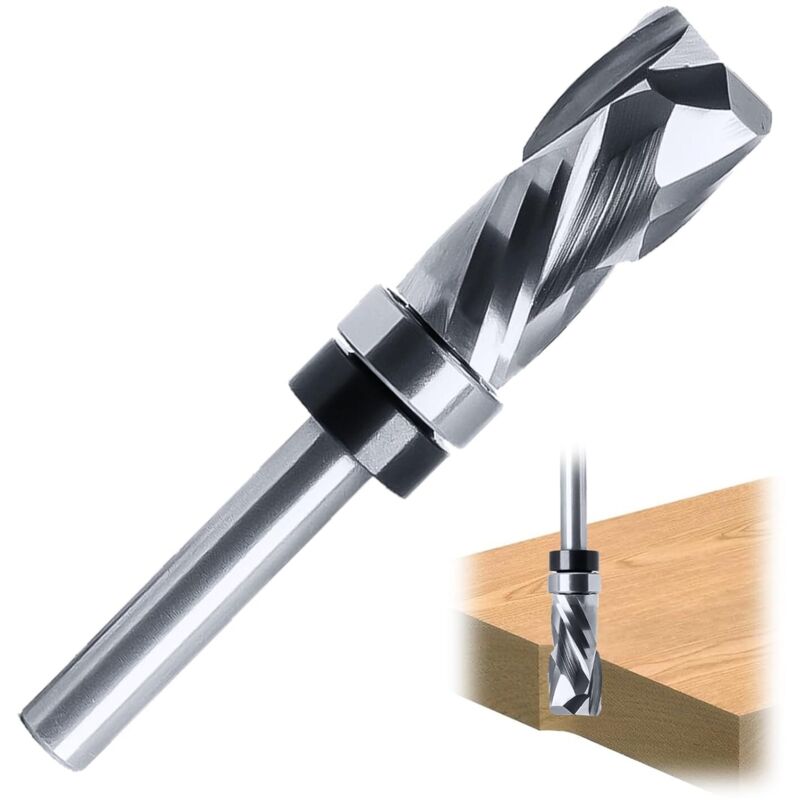 CCYKXA 8mm Spiral Router Bit with Up-Down Shank, Grooving Cutter with Double Ball Bearing, 25mm Cutting Length, Spiral Flush Trim for DIY Woodworking