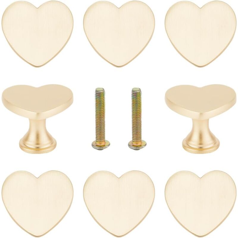 8pcs Boutons de Tiroir en Alliage, Poignée en Forme de Cœur pour Armoire en Métal Commode, Poignées Avec Vis Boutons de Meubles Dorés pour La Maison,