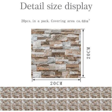 Ccykxa – Adesivi decorativi per piastrelle, 20 pezzi – Effetto pelle 3D a mattoni – Impermeabili e autoadesivi – Decorazione per bagno e cucina – LA020