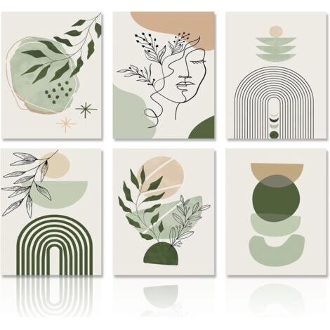 CCYKXA Affiche Décorative Murale Boho Vert Sauge Affiche Murale Géométrique Abstraite Minimaliste pour Chambre à Coucher Salon 20x25cm Sans Cadre Lot de 6
