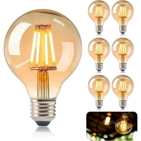 VOLAVO CCYKXA Ampoules Edison rétro E27 Lot de 6 (non dimmable), ampoules LED Edison E27 G80 4W, ampoules Edison à filament rétro, lumières décoratives rétro antiques blanc chaud pour restaurant, café, fenêt